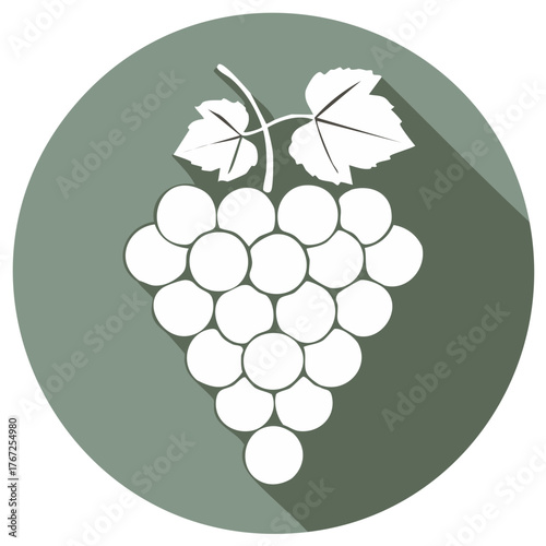 Grape Icon with Long Shadow on a Green Circle Background for Vineyard or Winemaking