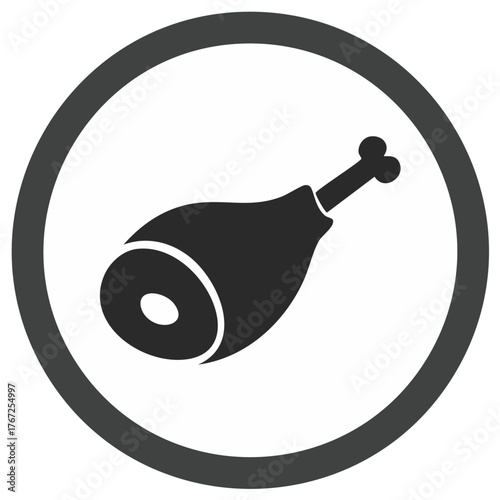 Simple monochrome icon of a meat leg, a graphic symbol for food, butcher, and grocery store menus