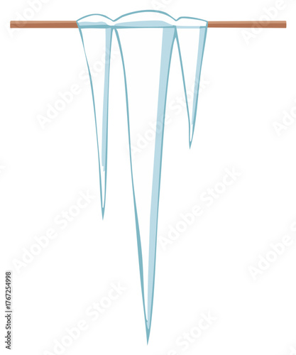 Cartoon icicles hanging from a branch isolated vector illustration
