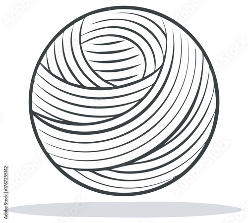 Simple black line art illustration of a round ball of yarn or coiled string icon