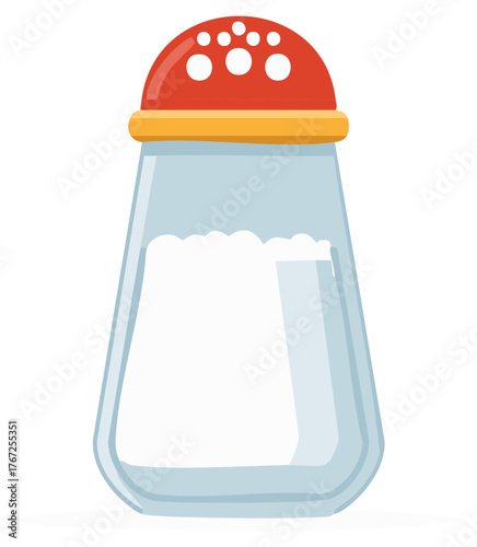 Classic Salt Shaker With Red Perforated Cap And Yellow Rim