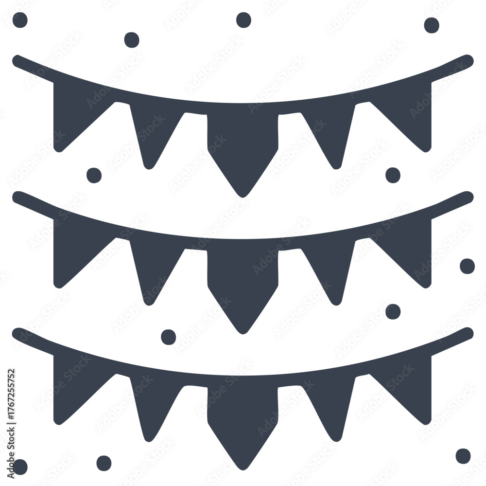 Fototapeta premium Hanging party bunting flags with confetti simple vector glyph icon