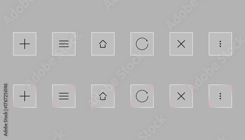 Simple UI Icons Set Square Outline with Plus, Menu, Home, Refresh, Close, More