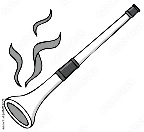Stylized illustration of a white clarinet with swirling grey smoke