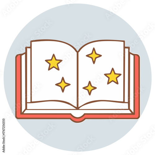 Magic book icon with shining stars representing spells fantasy and fairytales vector illustration