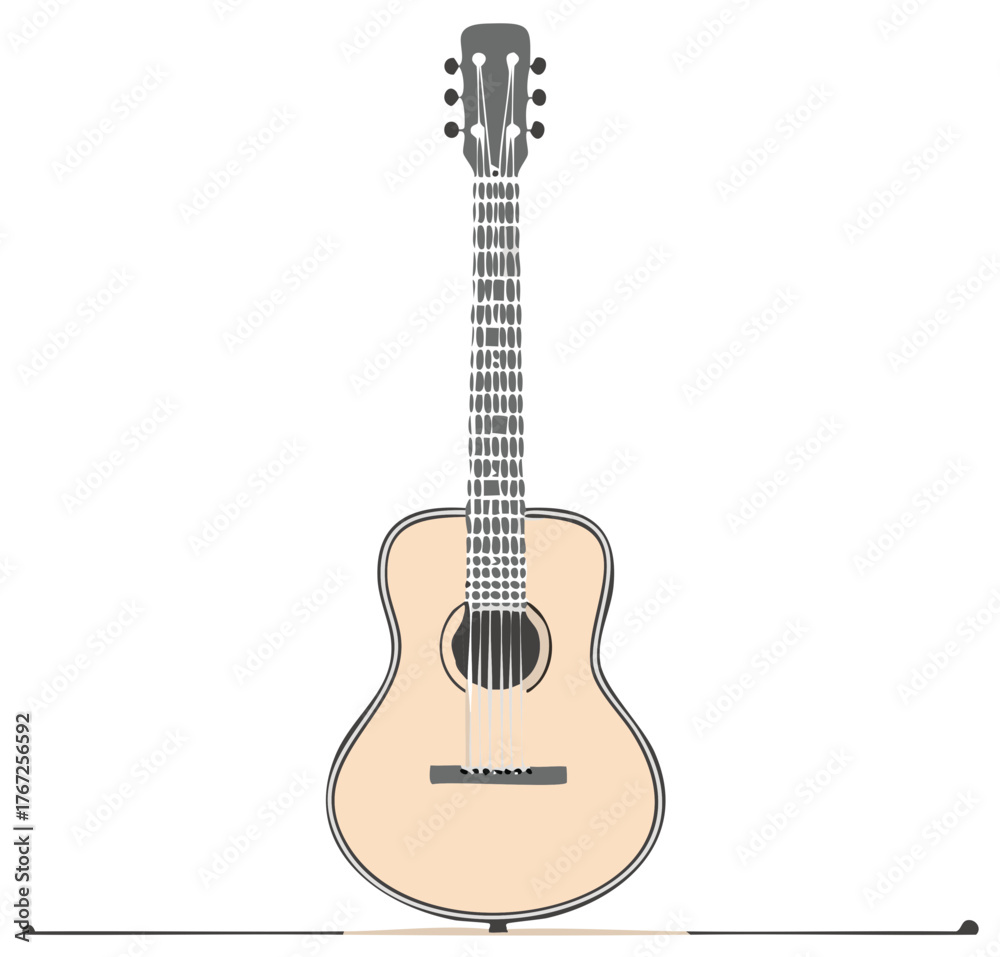 Naklejka premium Acoustic Guitar Hand Drawn Style Illustration Music Instrument Strings Frets