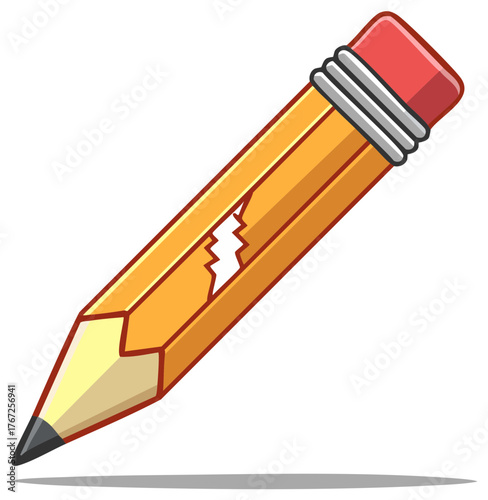 Yellow graphite pencil with red eraser and lightning bolt cut out drawing tool for creativity