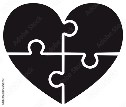 Heart Puzzle Symbol Four Piece Connection Teamwork Collaboration Love Solution Icon