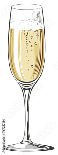 Illustration of sparkling wine in tall flute glass Celebration and festive cheer