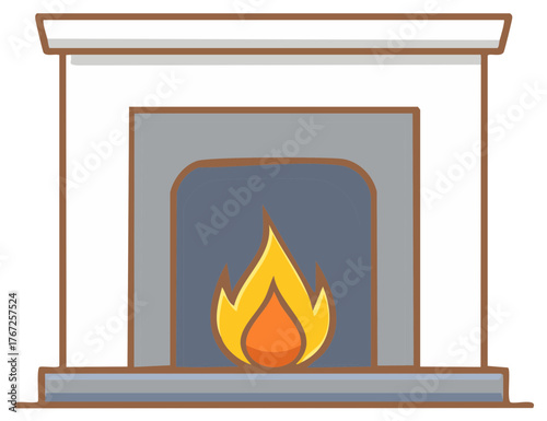 Illustration of a Cozy Fireplace with Flickering Flames Creating a Warm and Inviting Atmosphere