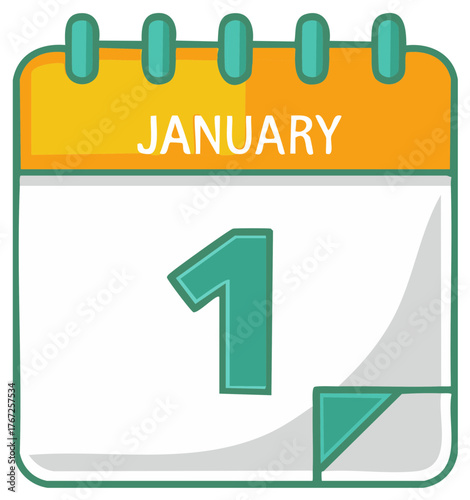 January first calendar page illustration depicting New Year Day concept graphic