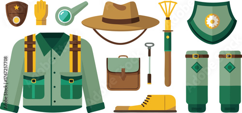 Explore the wilderness with this collection of vintage adventure gear, perfect for scouting expeditions and outdoor exploration themes.