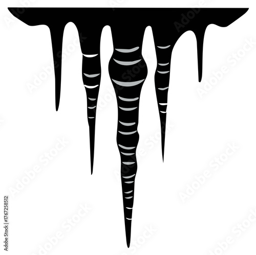 Black and gray abstract vector icicles hanging down representing winter coldness and ice