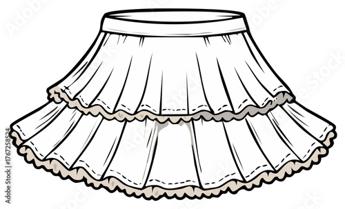 White two tiered ruffled skirt cartoon fashion illustration