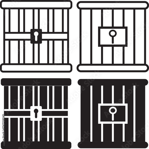 jail icon set. Editable stroke. Trendy glyph icon of secure jail cell structure