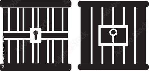jail icon set. Editable stroke. Trendy glyph icon of secure jail cell structure