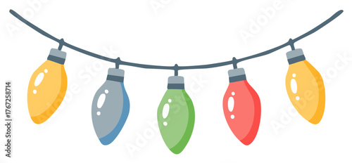 Festive string of vibrant retro light bulbs glowing with holiday cheer and simple joy
