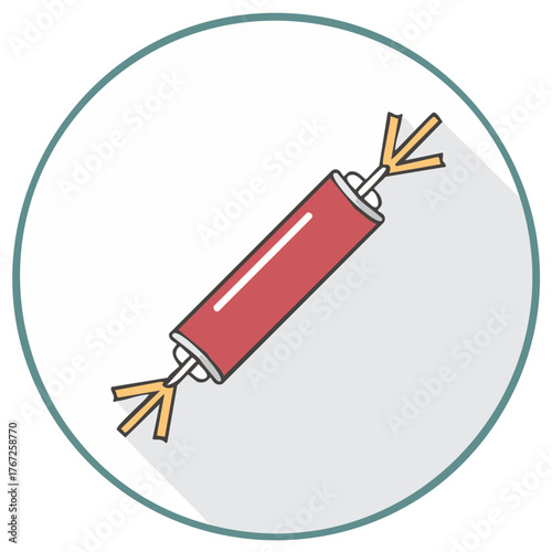 Red Firecracker with Yellow Fuse Ready to Ignite in a Circular Frame