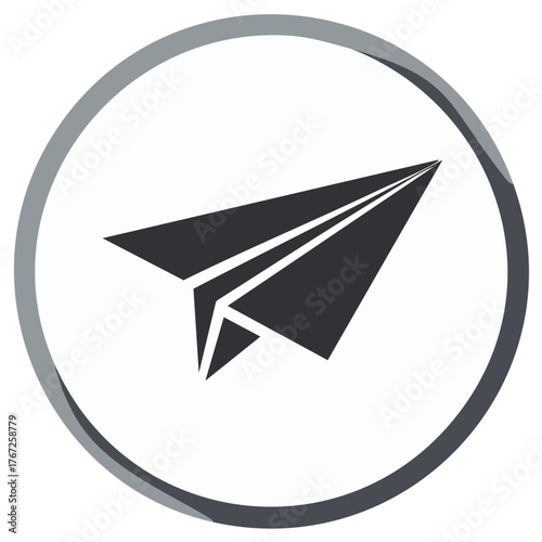 Paper Airplane Icon within Circle Concept of Communication and Travel with Shadow Element