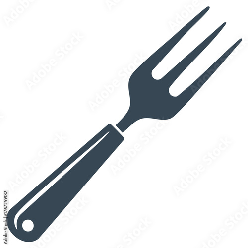 Dark blue silhouette of a three-tined fork with a rounded handle end