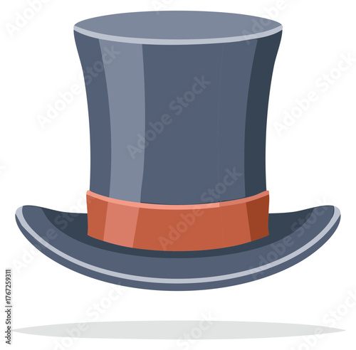 Illustration of a classic gray top hat with an orange ribbon, formal men's headwear vector