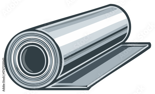Unrolled metal foil or aluminum foil roll product packaging vector illustration