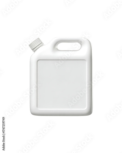 White plastic jerry can with handle and cap isolated on white background