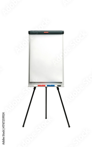 Empty whiteboard on a tripod stand for presentations