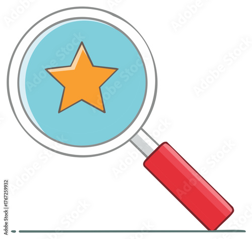 Magnifying glass with star inside, vector illustration. Concept of favorites or rating.