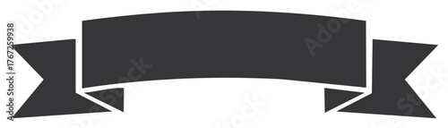 Dark Grey Curved Ribbon Banner Shape with Jagged Ends for Text Placement and Design