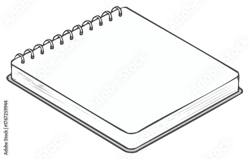 Sketchbook with Blank White Pages and Spring Binding, Empty Notepad, Isometric View