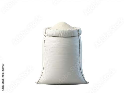 A full white sack of powder against a white background