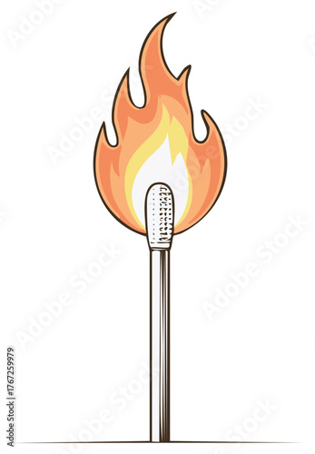 Burning matchstick bright flame ignition object light drawing artwork clip art