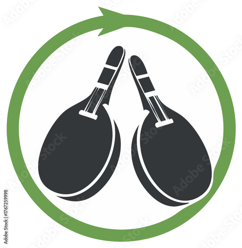 Two musical lutes or bouzouki instruments encircled by a green recycling arrow icon