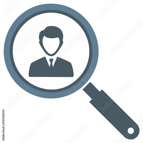 Businessman inside Magnifying Glass Icon Symbolizing Search or Investigation