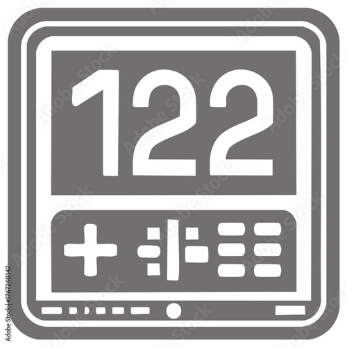 Calculator interface with the number 122 displayed in gray rounded square for calculations and accounting use
