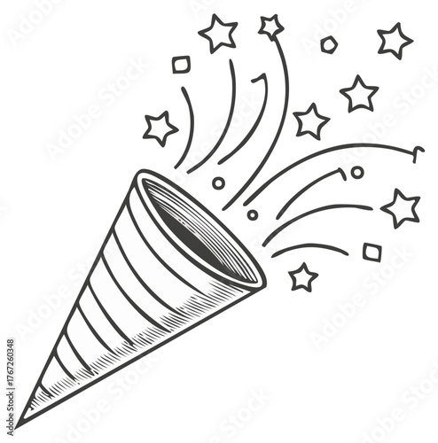 Hand Drawn Confetti Poppers with Stars and Circles Party Celebration Design