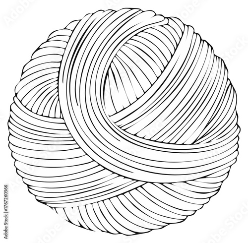 Monochrome Illustration of a Ball of Yarn, Knitting Supplies Design, Handicraft Concept