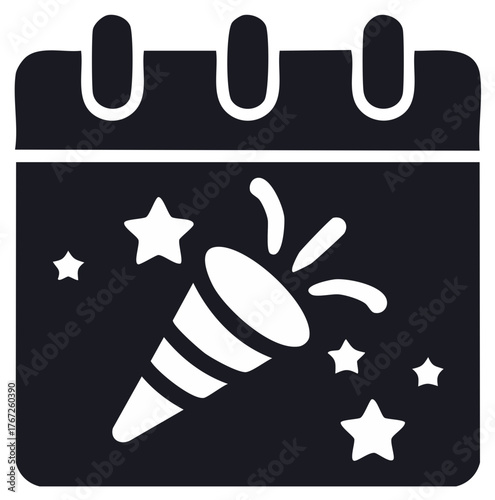 Calendar with Party Popper and Stars Celebration Icon