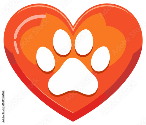 Heart Shape with Dog Paw Print Inside Orange and Red Pet Adoption Symbol