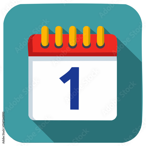 Illustrated Calendar with Number 1 on the Page, First Day, Start Concept