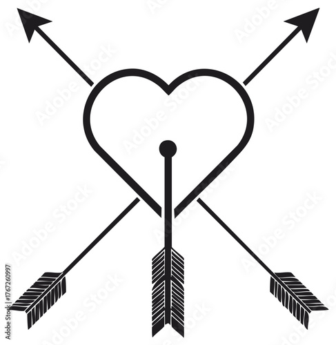 Heart pierced by three arrows love symbol classic graphic design element