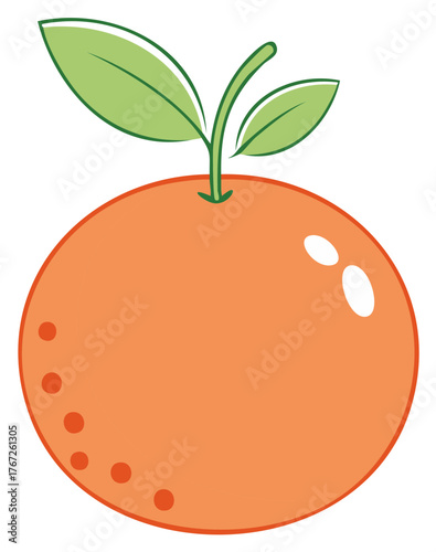 Vibrant cartoon orange fruit illustration with green leaves and stem representing freshness and health