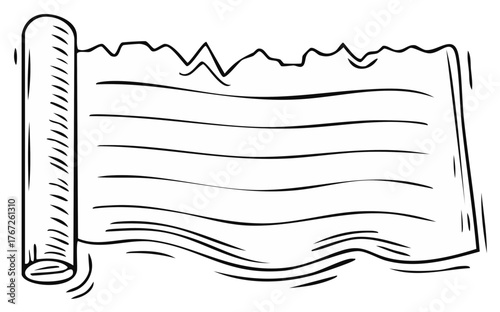 Hand drawn unrolled scroll with blank lines for writing message or ancient document