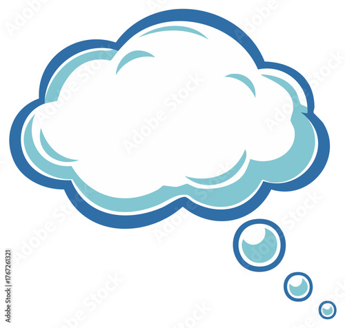 Blue cartoon thought bubble or cloud shaped graphic for ideas and thinking