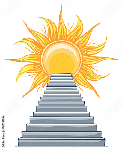 Stairway Steps Leading to Radiant Sun Creative Concept Symbolic Achievement Hope Illustration