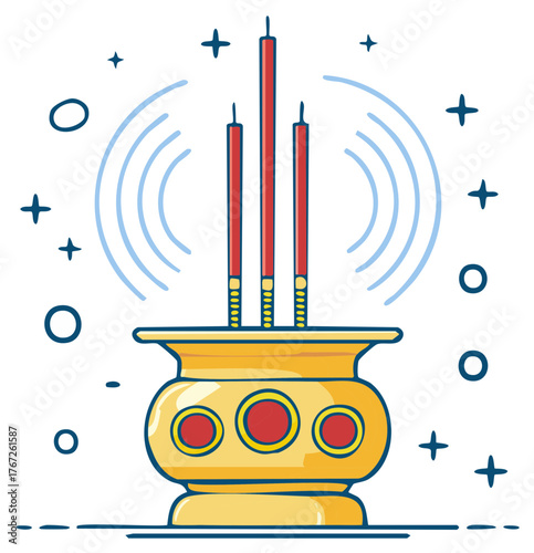 Drawn incense burner with candles, aroma illustration
