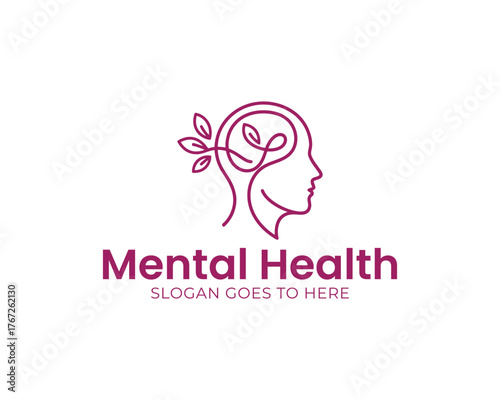 Mental health logo with a head and leaf design on green background a symbol of wellness, mindfulness, and psychological wellbeing promoting mental health awareness and support