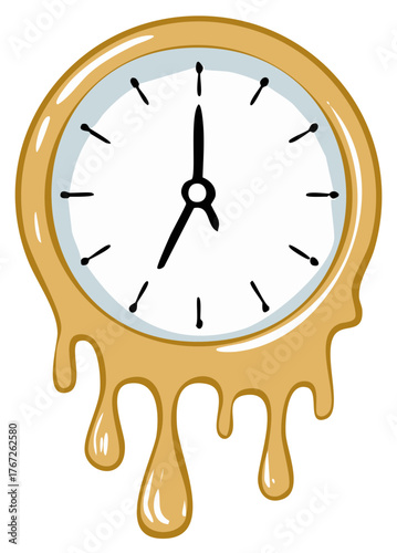 Abstract melting clock with hands showing seven o'clock highlighting the passage of time and countdown concept