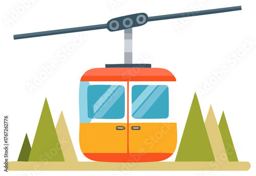 Colorful cartoon gondola cabin illustration travel in mountains via cable car system